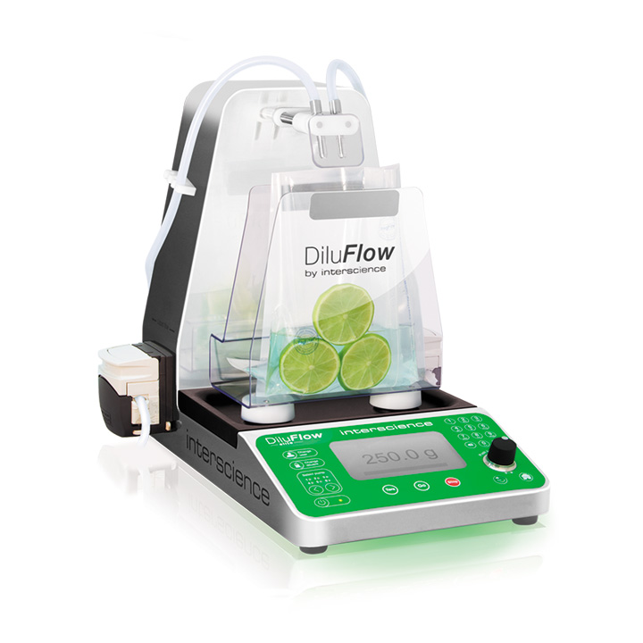 The DiluFlow Elite automatically dilutes a solid sample in seconds, with the appropriate weight of diluent, up to a total weight of 5 kg. Its full traceability enables the recording of all operations. It is programmable and connectable for up to 6 diluents and offers the best solution to dilute any type of sample. • 225 mL in 8 seconds • Dilution factor: 1/2 to 1/1000, customizable fractions • Dilution accuracy: > 99 %* • Max weight: 5000 g • Max number of pumps: 2 integrated + 4 external